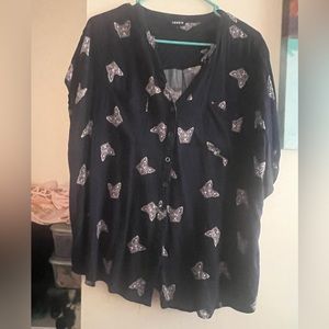 Navy blue button up top with dog pattern!